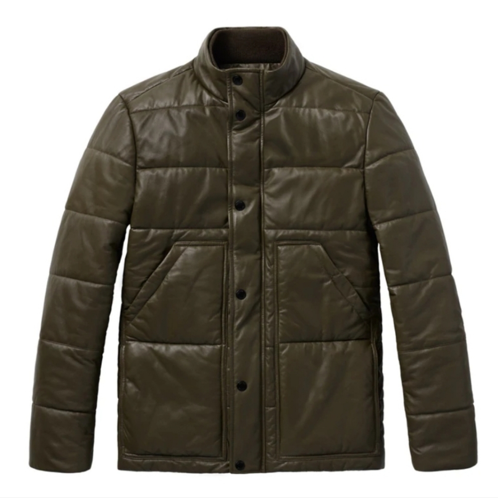 Aether Preston Leather Down Coat Mens Small Command Green (New)